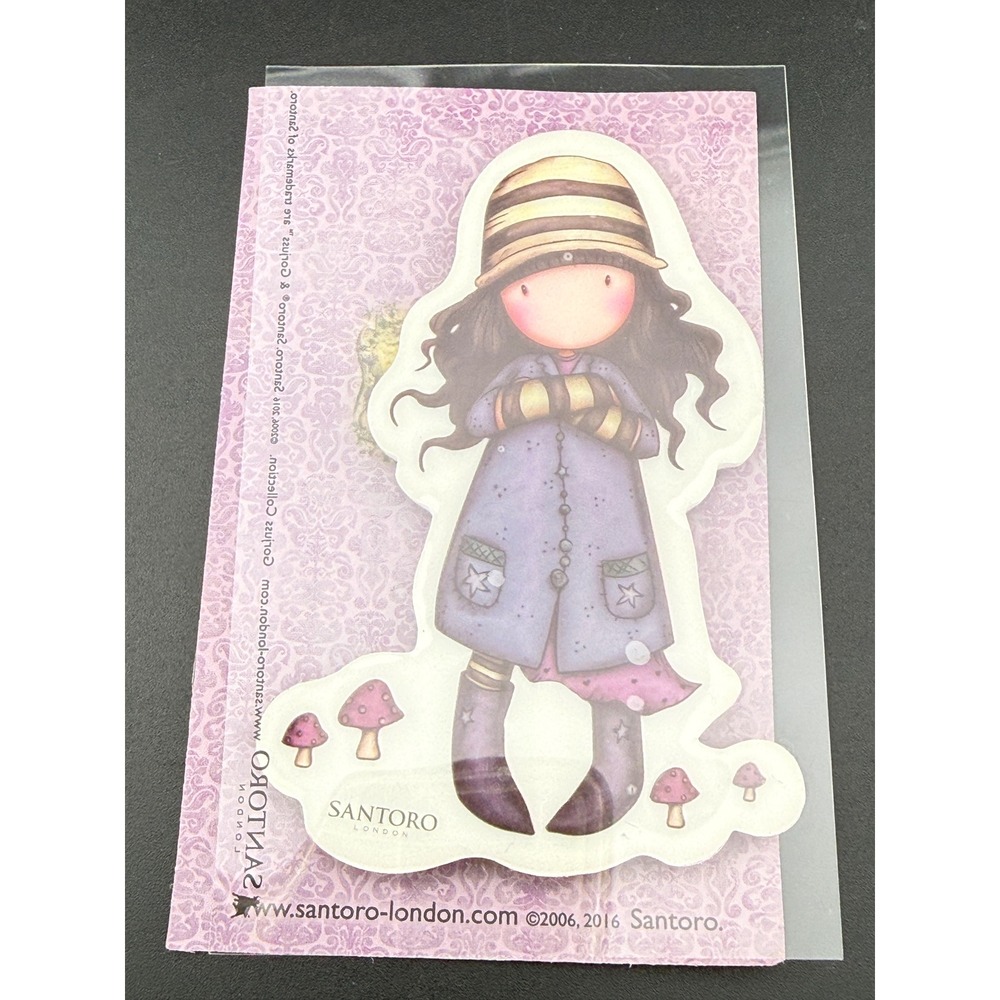Santoro London Gorjuss The Hatter Rubber Cling Stamp Purple Coat Girl Mushrooms